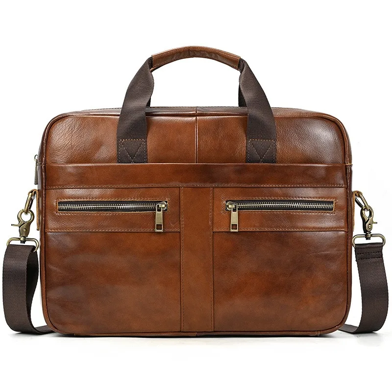 

A4 Brown Black Coffee Genuine Leather Executive 14‘’ Laptop Men's Briefcase Office Cowhide Messenger Bag Portfolio Handbag M3316