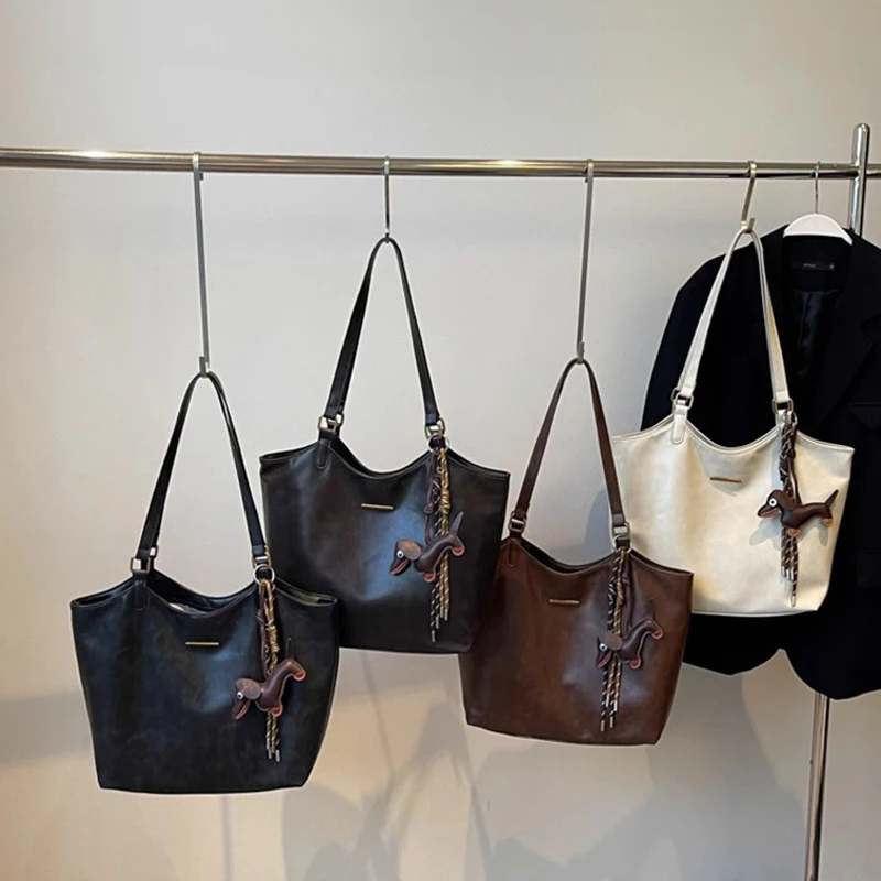 Women Vintage Shoulder Bag PU Leather Retro Tote Handbag Large Capacity Fashion Underarm Bag Female Travel Bag