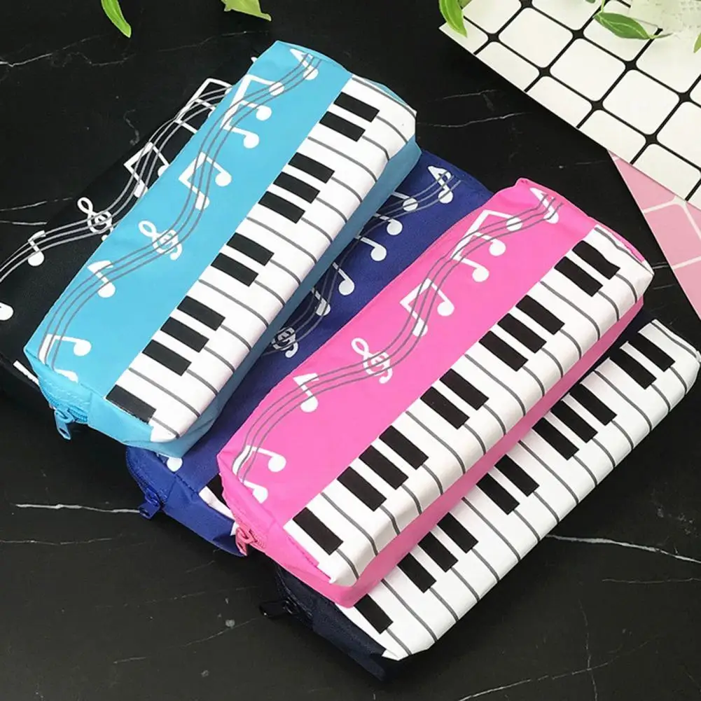 Pencil Bag Large Capacity Wear Resistant Canvas Musical Note Print Pencil Organizer Pouch for Home