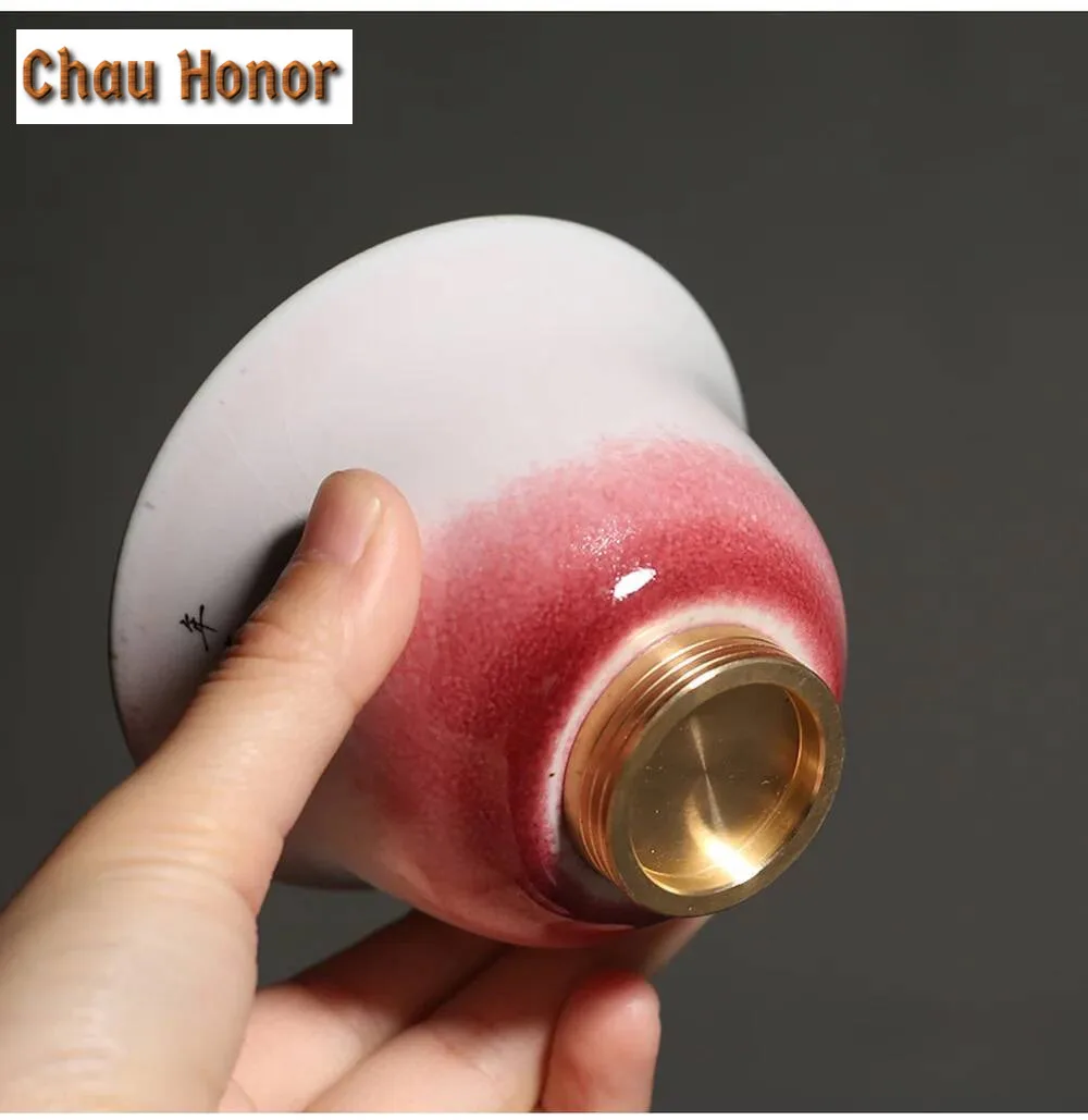 120ml Kiln Change Ceramic Gaiwan Creative Copper Bottom Tea Tureen Chinese Kung Fu Tea Bowl Teacup Teapot Drinkware Teaware Gift