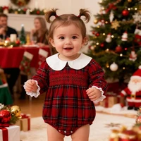 New Christmas Toddler Baby Girl Romper Long Sleeves Grid Romper Autumn Newborn 0-24M Splicing Infant Baby Girls Red Jumpsuit