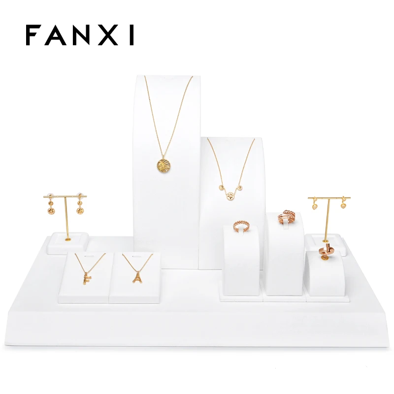 Light luxury microfiber white jewelry display stand necklace earrings ring pendants K gold window display props dreamcarnival 1989 deluxe gift box for pendant necklaces ring earrings bracelet uv coating transparent window high quality