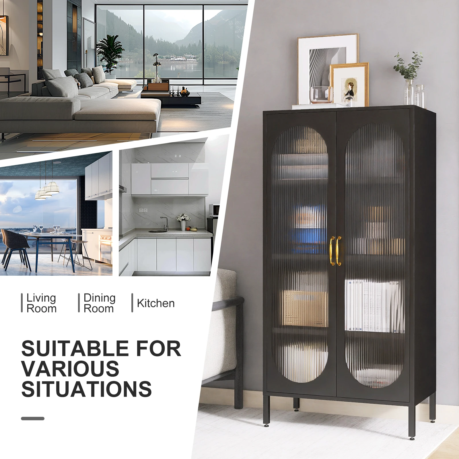 Steel Sideboard Storage Cabinet with Glass Door Steel File Cabinet Wardrobe File Chest Tallboy Display