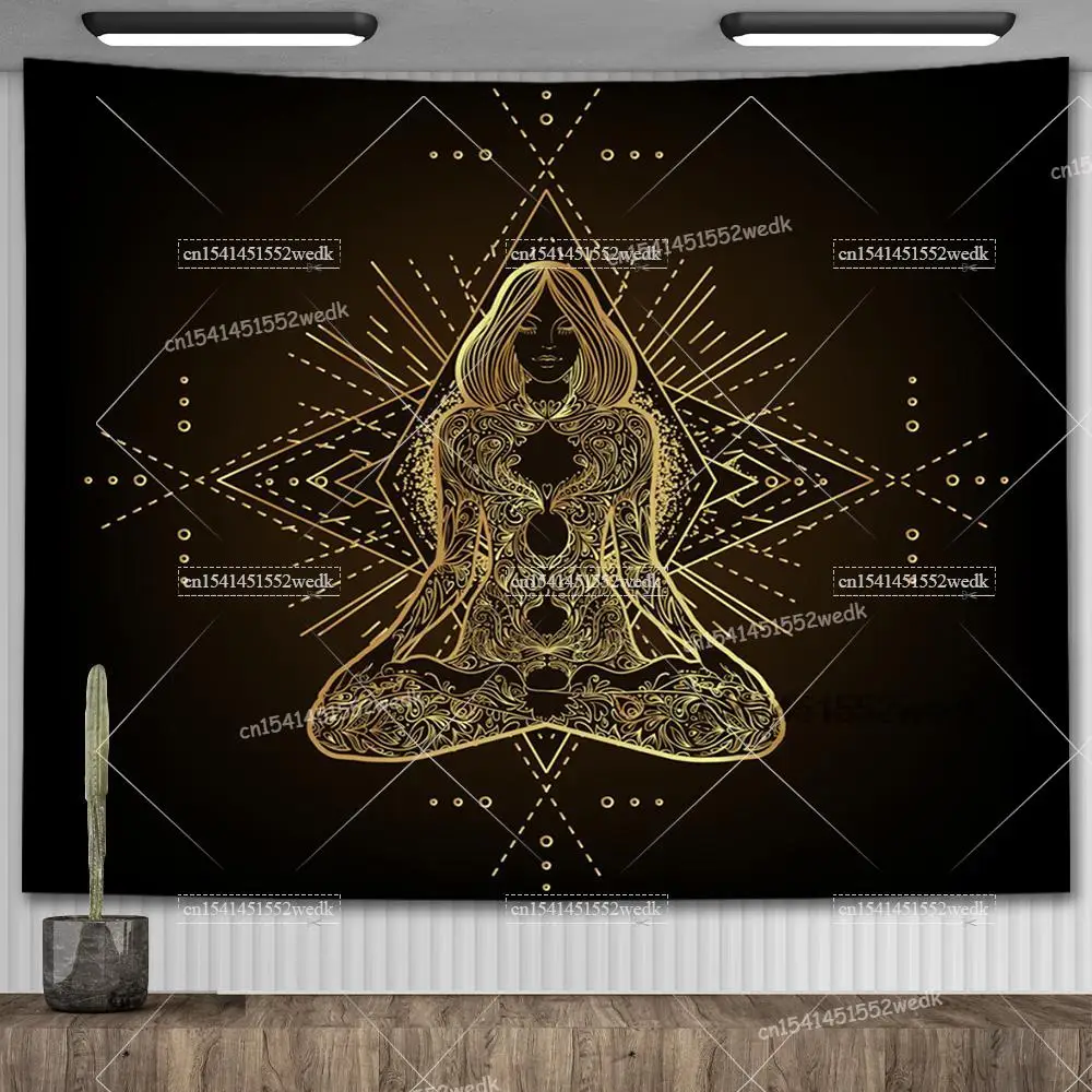 Black Gold Hamsa Hand Tapestry Hippie Bohemian Mandala Evil Eye Wall Tapestry Aesthetic Bedroom Decoration Yoga Meditation 5