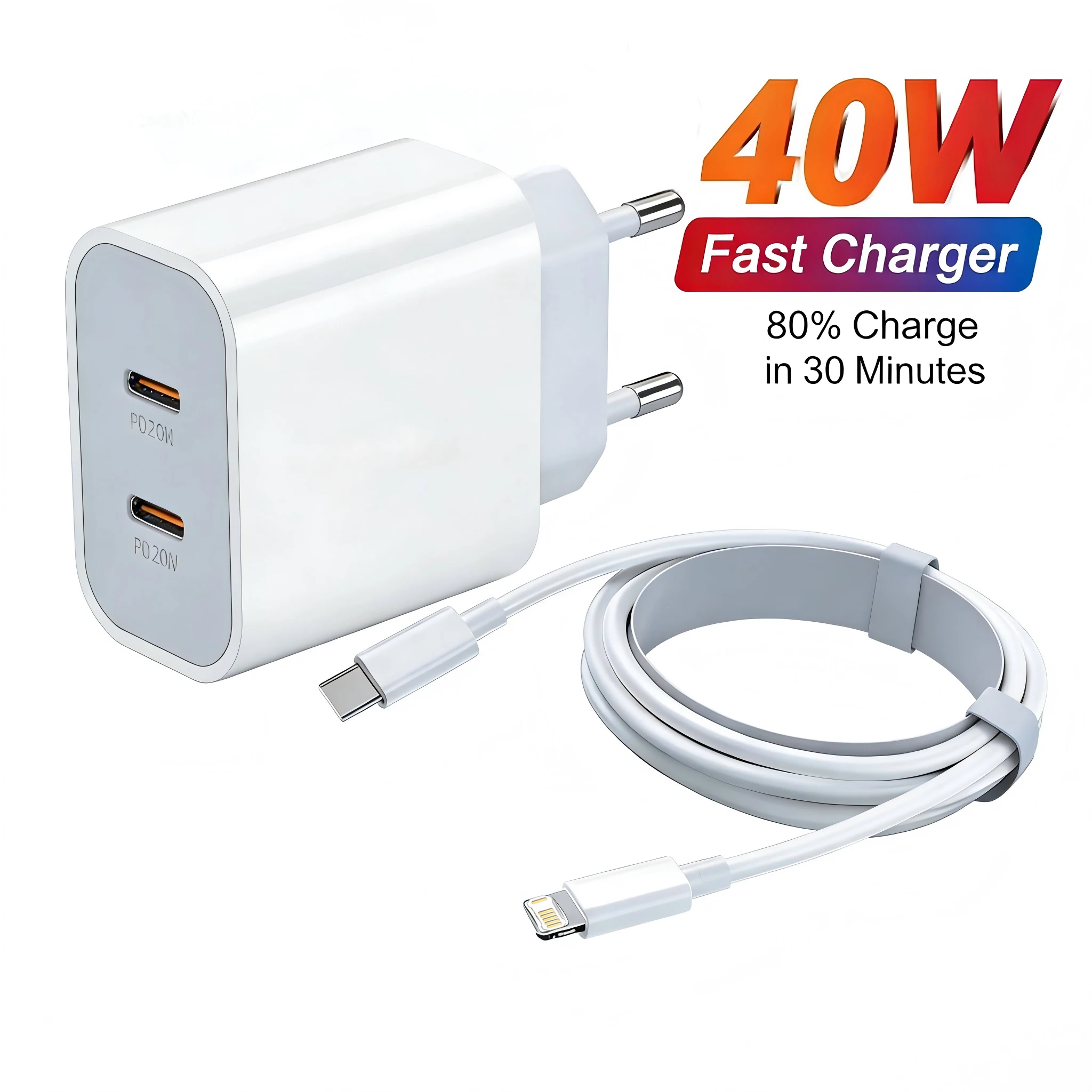 Original 40W Type C Fast Charger with PD Charging Cable - Premium Phone Accessory