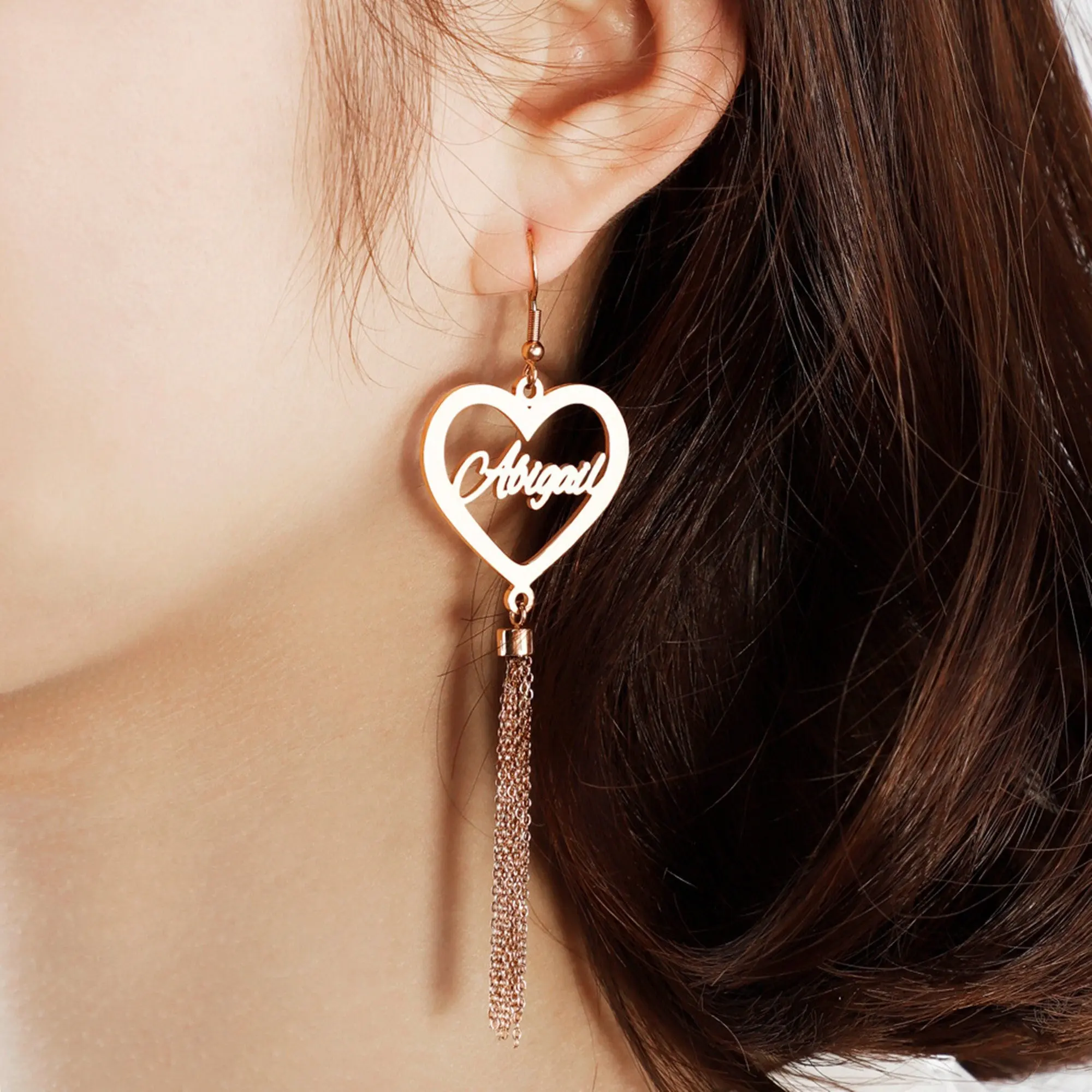 

Heart Shaped Name Earrings, Tassel Earrings, Customized Ring Shaped Name Earrings, Personalized Name Earrings, Ladies' Gifts