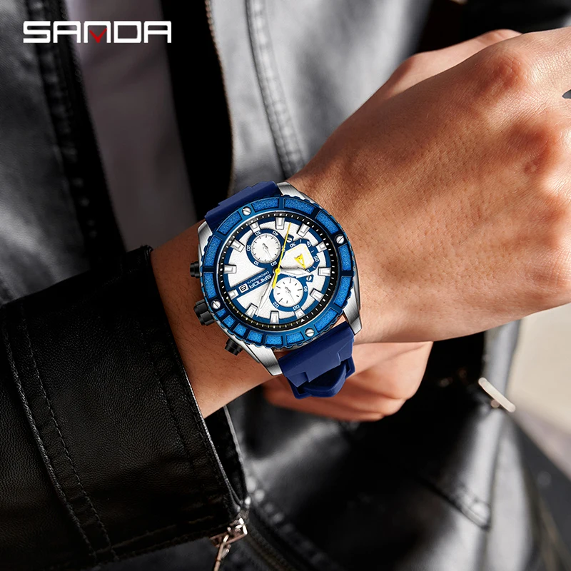 SANDA Luxury Brand Multifunctional Quartz Watches 2023 New Trend Design Silicone Watch Men Watch Luminous Waterproof Clock Reloj