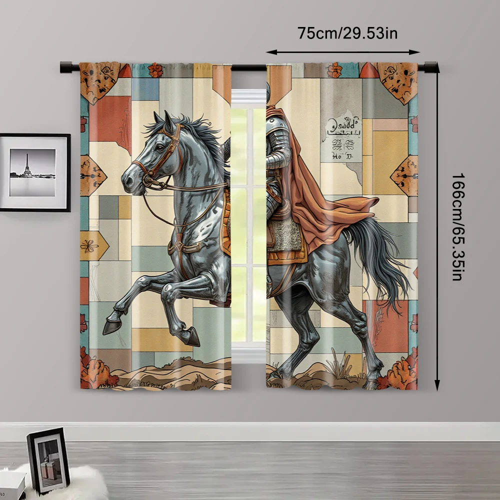 2pcs, Curtain Popular 2D print Vintage for Man on Horseback Durable Polyester (without rod) Gifts for Kitchen Living Room Office 3