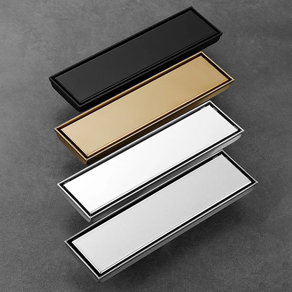 ท่อระบายน้ำพื้นห้องน้ำในห้องน้ำที่มองไม่เห็นกระเบื้องขัดทองดำ304แสงท่อระบายน้ำสแตนเลสยาวท่อระบายน้ำด้านข้าง 1