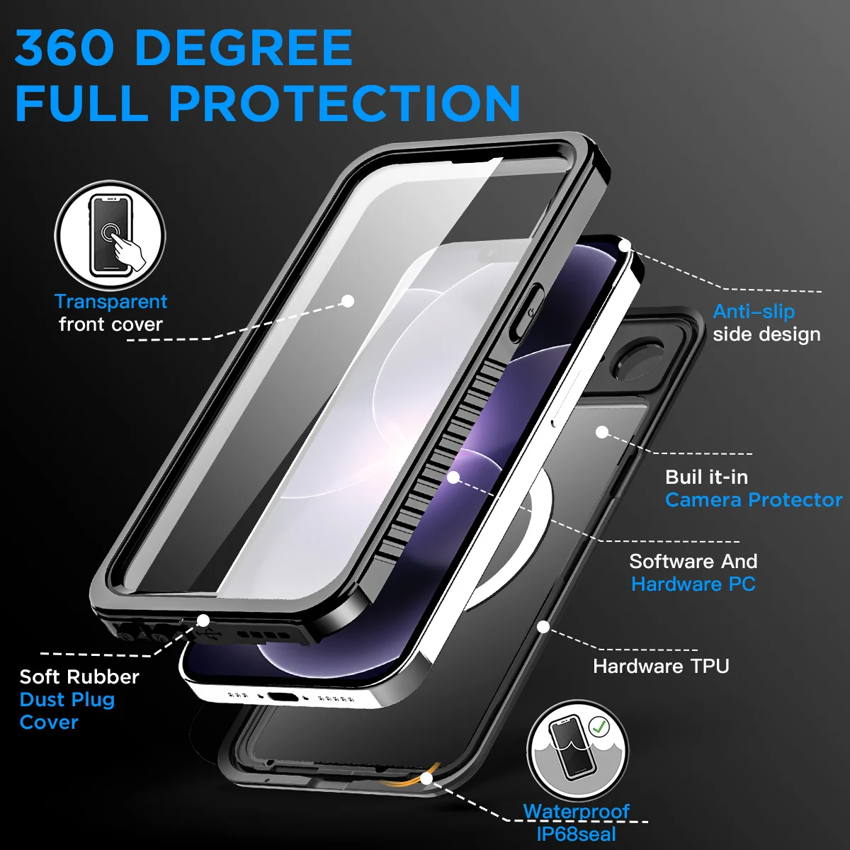 Durable IP68 Waterproof Metal Phone Case with Magsafe Magnetic Cover