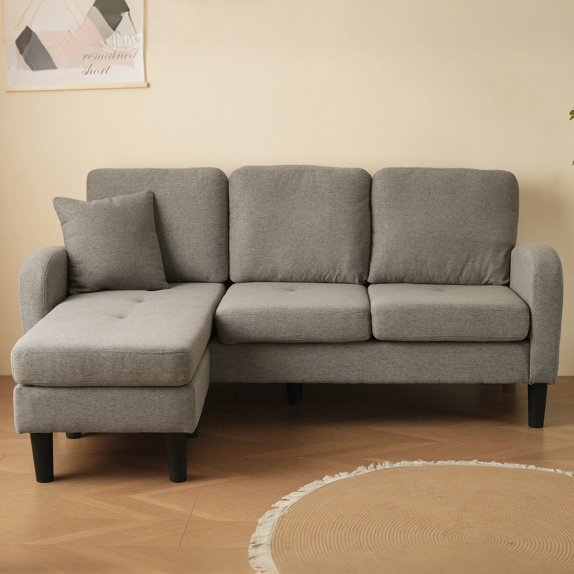 KOMHTOM L Formiges Ecksofa Mit Chaiselongue 3 Sitzer Sofa Atmungsaktiver Baumwoll Leinenstoff Kunststoffbeine Modulares Design – Detail 10