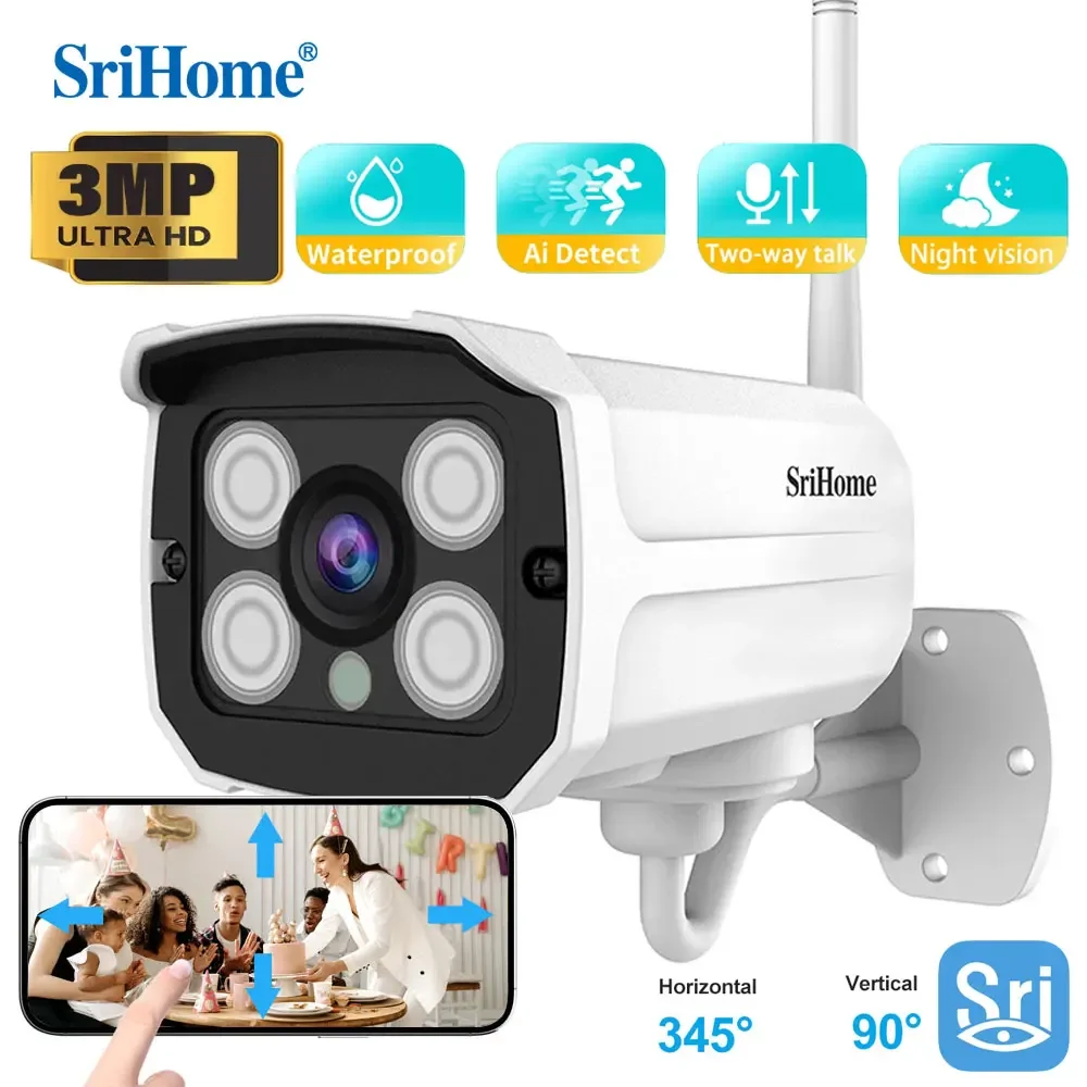 

SriHome SH024 3 Мп 1296P Беспроводная IP-камера Onvif наружная Водонепроницаемая P2P сетевая цилиндрическая камера видеонаблюдения с обнаружением движения
