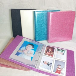 PLRBOK 3-ring A5 Glitter Leather Refillable Binder Notebook 1/2/4/6 Pockets for 4x6,3x4,6x4 Photos, Postcards and Cards Storage