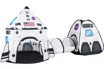 Rocket Ship Play Tents Set Pop up Play house with Tunnel 3-Piece Play Tent 1