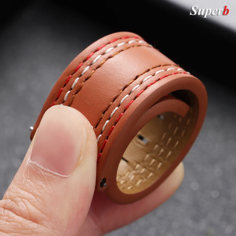 Colorful Stitching Genuine Leather Watch Strap, Universal Replacement, 20mm/22mm