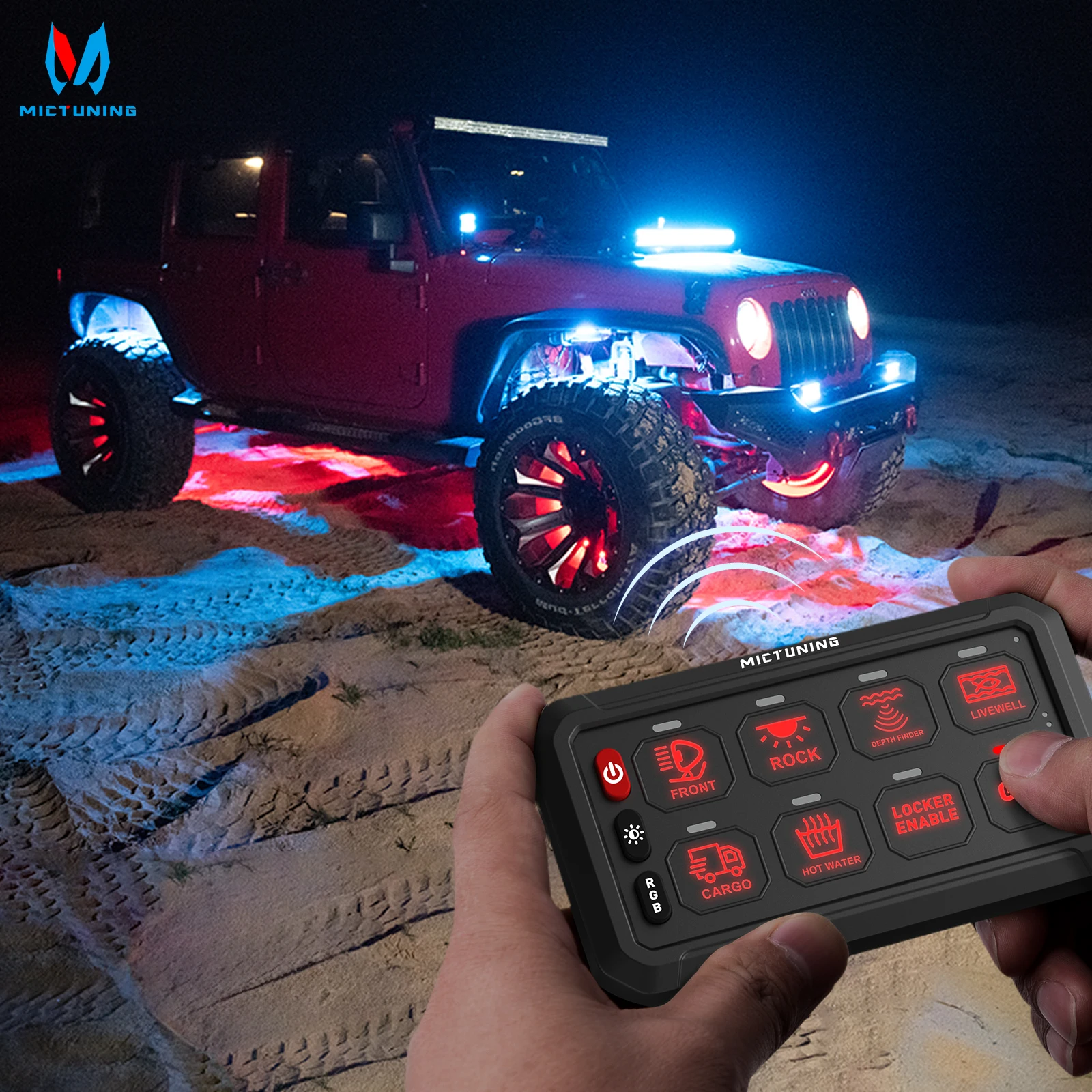 

Mictuning New 8/12 Gangs Switch Panel, Wireless Cordless, Adjustable RGB Colors Brightness for Car Off-Road Truck SUV