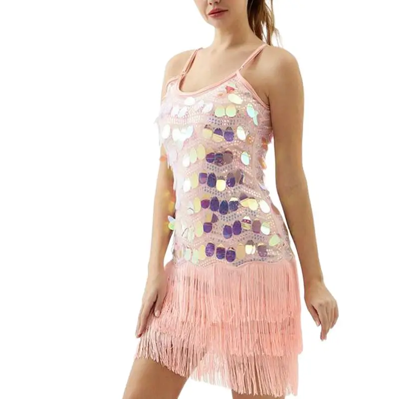 

2023 Women Sequin Belly Dance Dress Shiny Fringed Latin Sexy Tassel Professional Dancewear Dancing Skirt Stage Performance