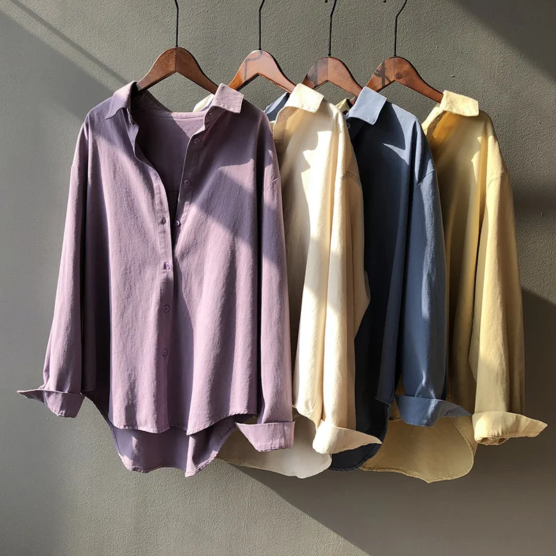 

Autumn Women Casual Fashion Chiffon Blouse Solid Single Breasted Tops Ladies Korean Loose Long Sleeve Shirt Blusas Mujer Female
