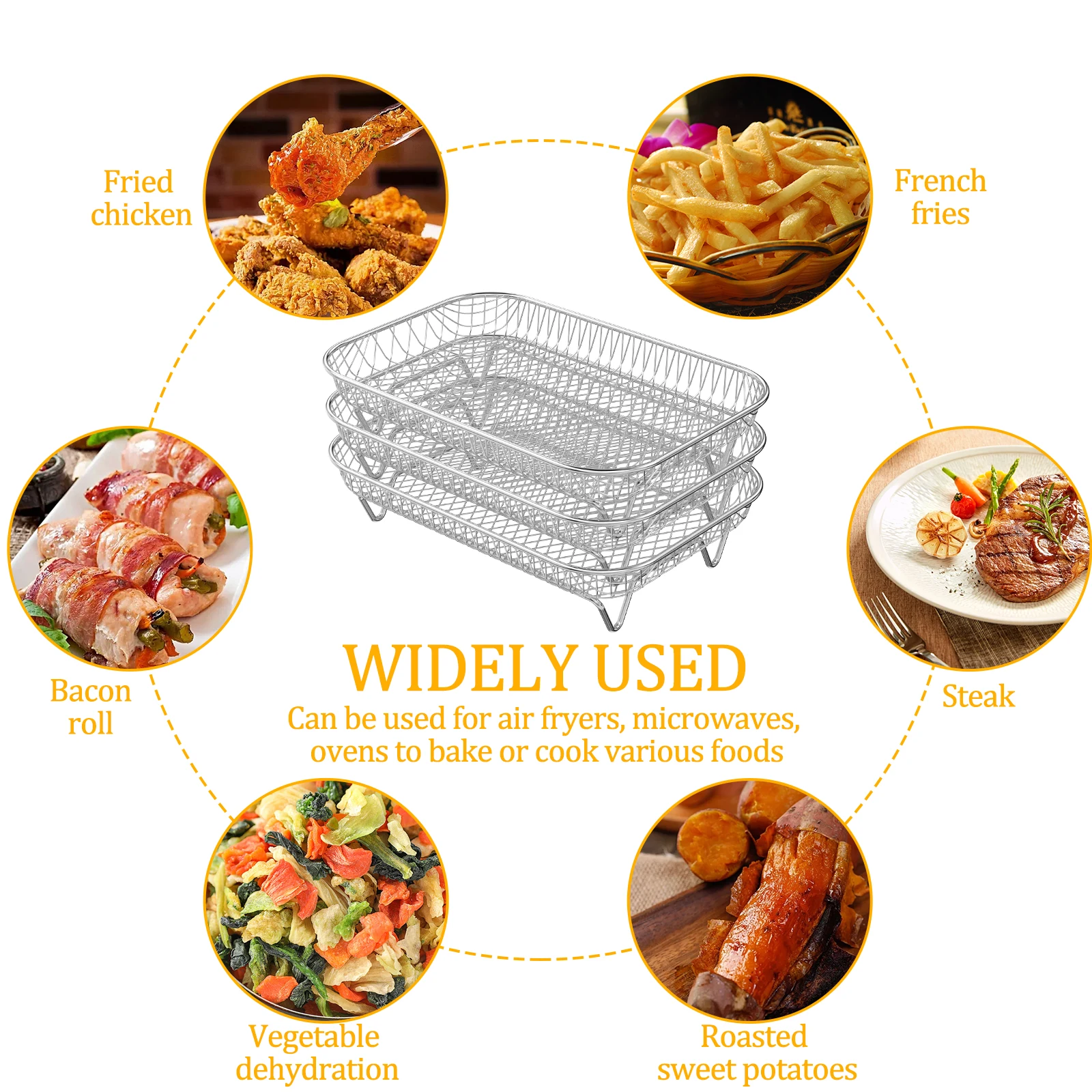 3 Layer Air Fryer Rack Stainless Steel Stackable Grilling Rack Air Fryer Accessories Oven Grill Steamer Cooker Kitchen Tools steamer rack air fryer rack
