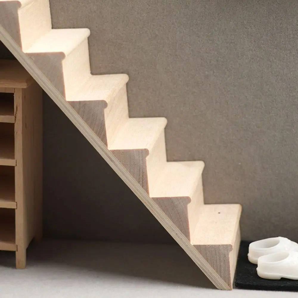 Miniature Dollhouse Wooden Stairway with Handrail – DIY Pretend Play Furniture