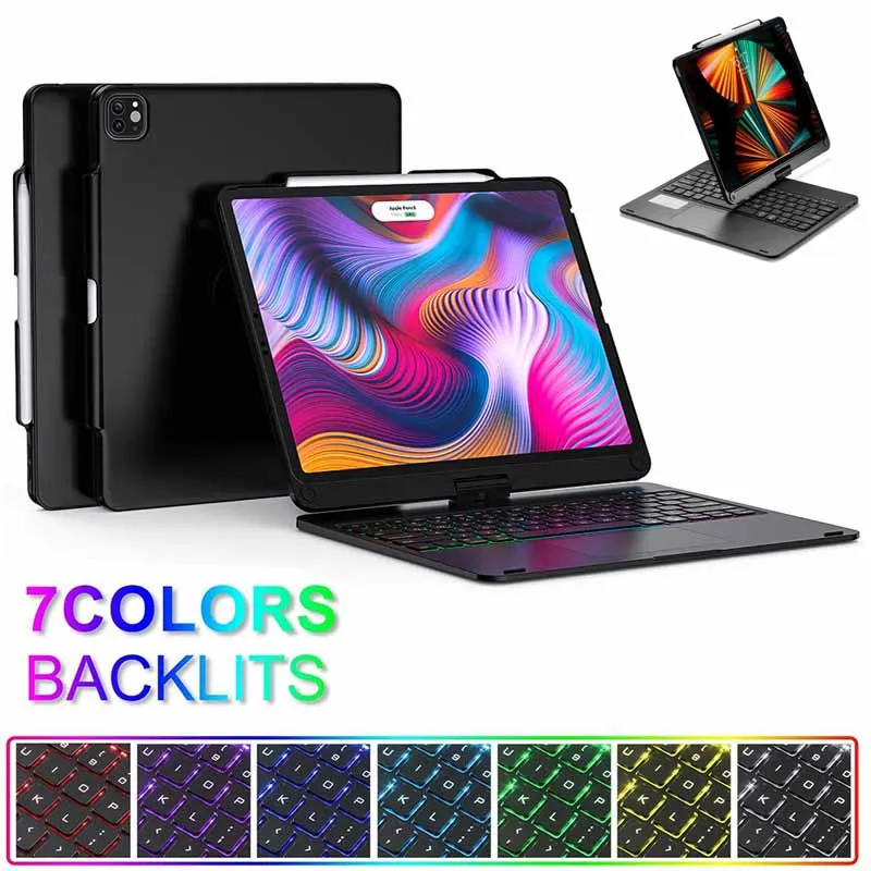 Custodia Per Tastiera Magic Touchpad Per Ipad Pro 12.9 10.2 Ipad Air 4 5 Retroilluminato Trackpad Girevole Senza Fili Bluetooth Tastiera Matita Hold