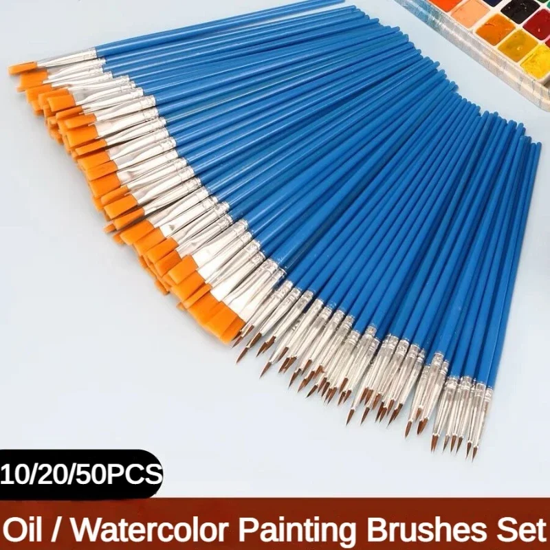 Premium Paint Brushes Set - Ideal for Acrylic, Watercolor, and Oil Painting - Includes Flat, Round, and Pointed Brushes - Perfect Art Supplies for Creative Projects (10/20/50 PCS)