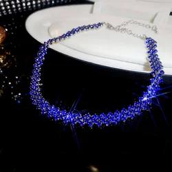 Elegant Rhinestone Choker Necklace for Women - Personalized Crystal Jewelry for Weddings and Parties (Dark blue)