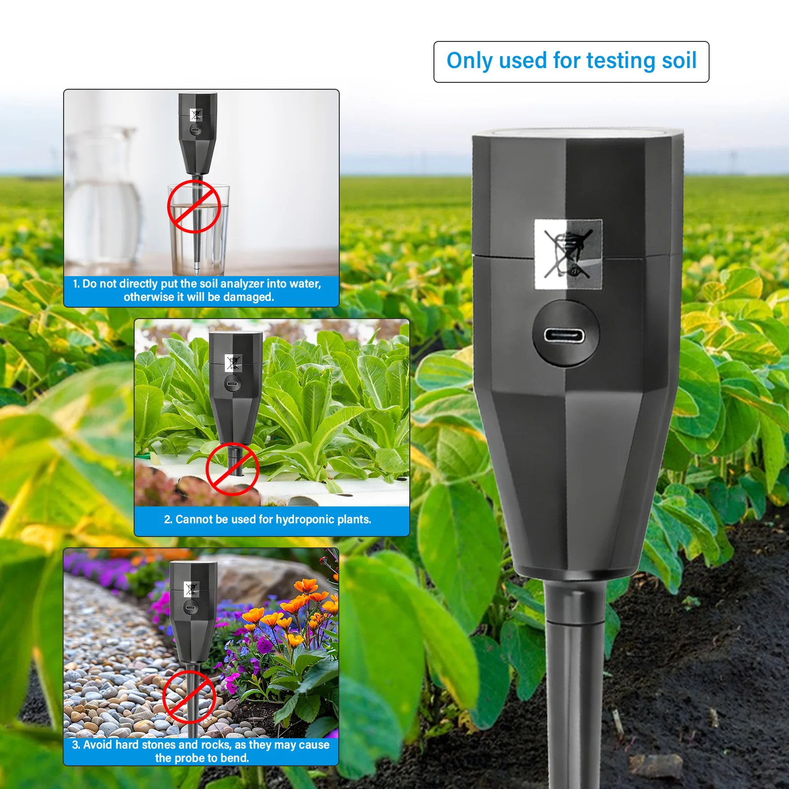 Soil Nutrient Tester NPK Sensor Digital Soil Analyzer 0-1999mg/kg Soil Fertility