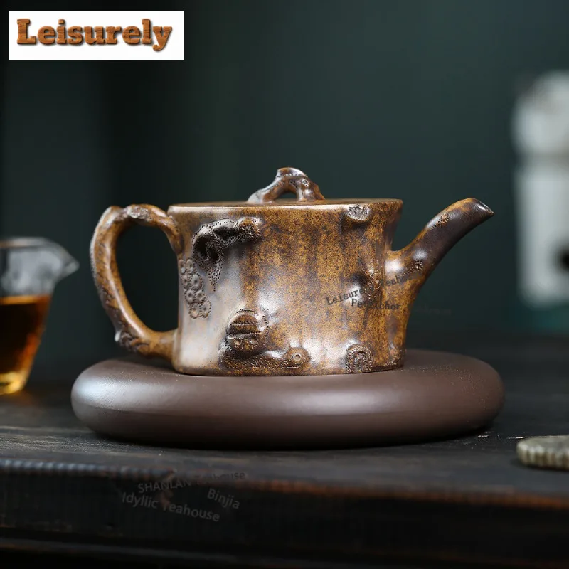 350ml Yixing Purple Clay Teapot Handmade Tree Stumps Pot Raw Ore Wood-fired Porcelain Mud Tea Maker Kettle With Filter Zisha Tea