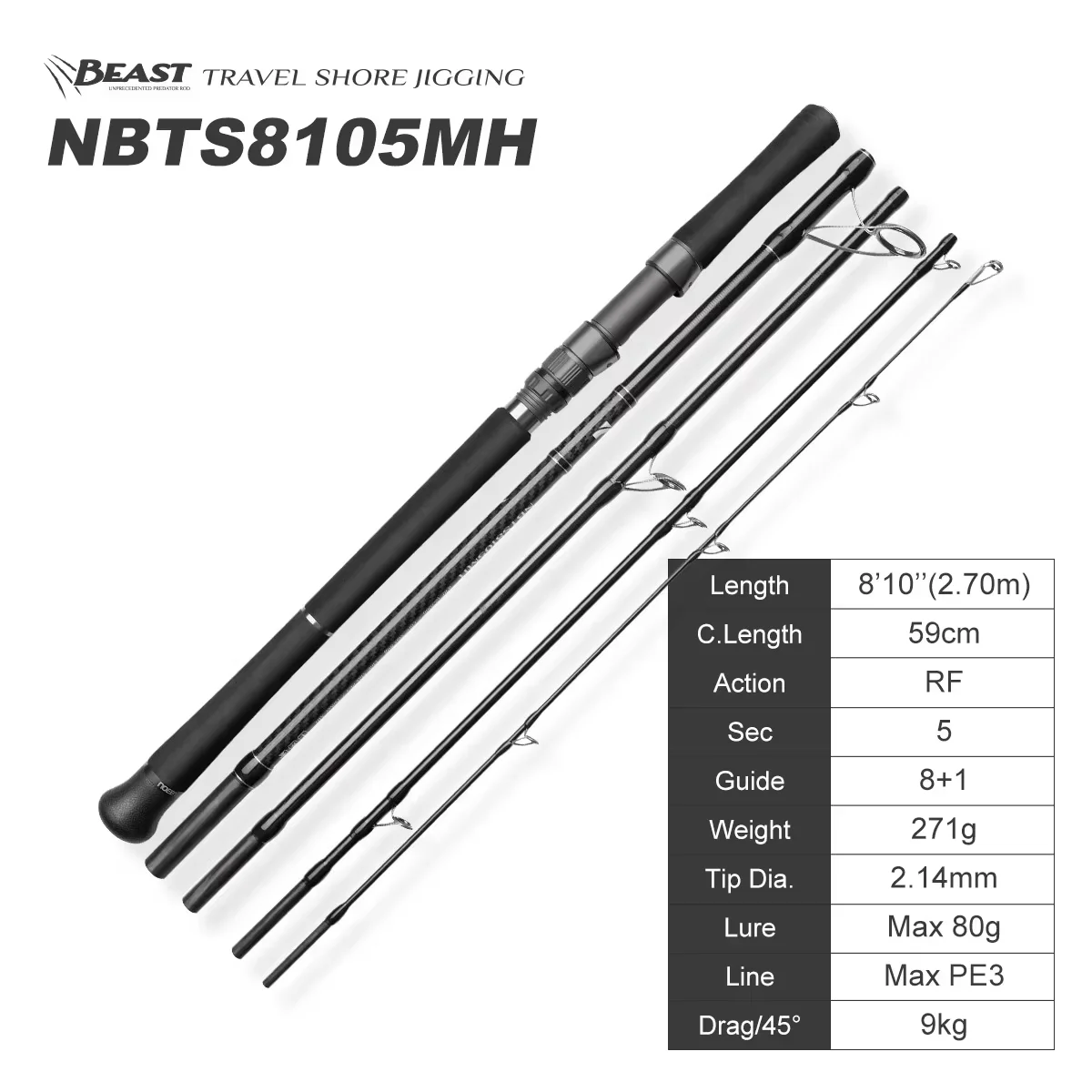 Noeby 5 セクションビーストトラベルショアジギング釣竿 2.7 メートル