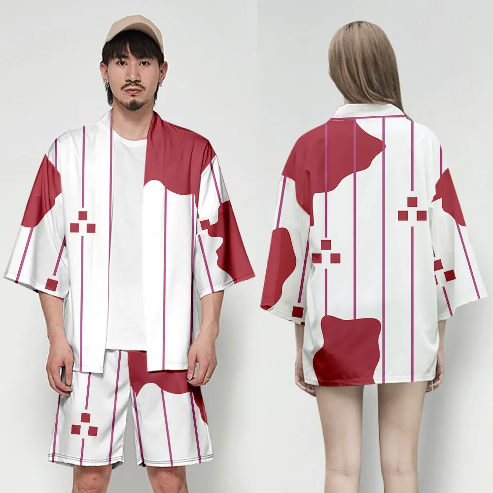 2022 3D Children's Wear Anime Demon Slayer Kimono Cardigan Shorts Set Around the Same Cloak Pant Adult Men's and Women's Pajamas mens sleepwear set