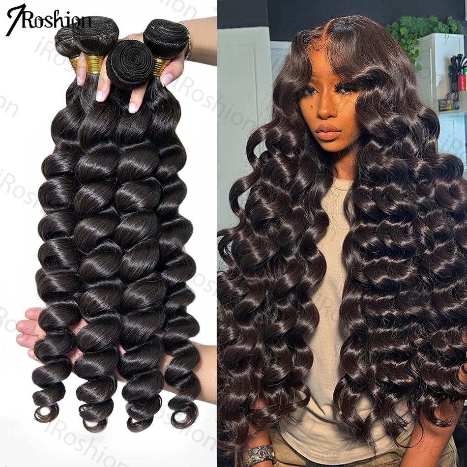 Human Hair Bundles Extensions 30 32 Inch Loose Wave 3 4 Bundles Brazilian