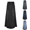 Women Vintage Denim Skirt High Waist 2024 Autumn Streetwear A Line Washed Solid Color Pockets Buttons Female Long Skirts