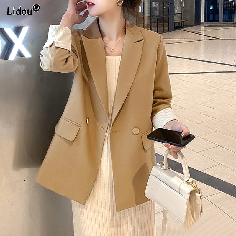 

Spring Autumn Thin Korean Fashionable Patchwork Button Solid Color Loose Blazers Women's Clothing Notched Pockets Button Tops