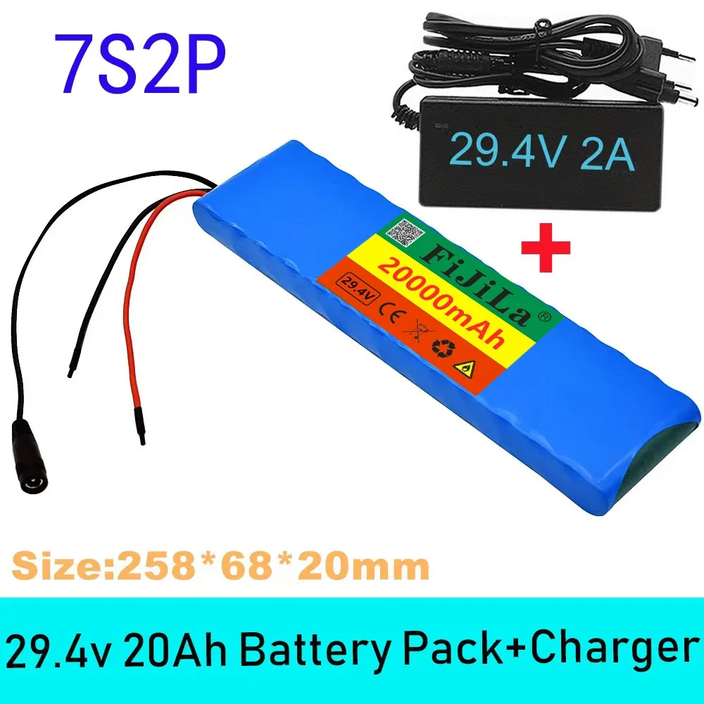 

24V 20000mAh 7S2P 18650 Li-Ion Chargeable Battery 29.4V 20000mah Electric Bike Brake Balance Scooter +29.4v 2A Charger