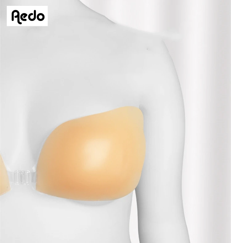Aedo Wing New Shape 100% Silicone Self-adhesive Invisible Bra Women Sticky Reusable Front Clasp Push-up Seamless Nude Bra 6005GJ