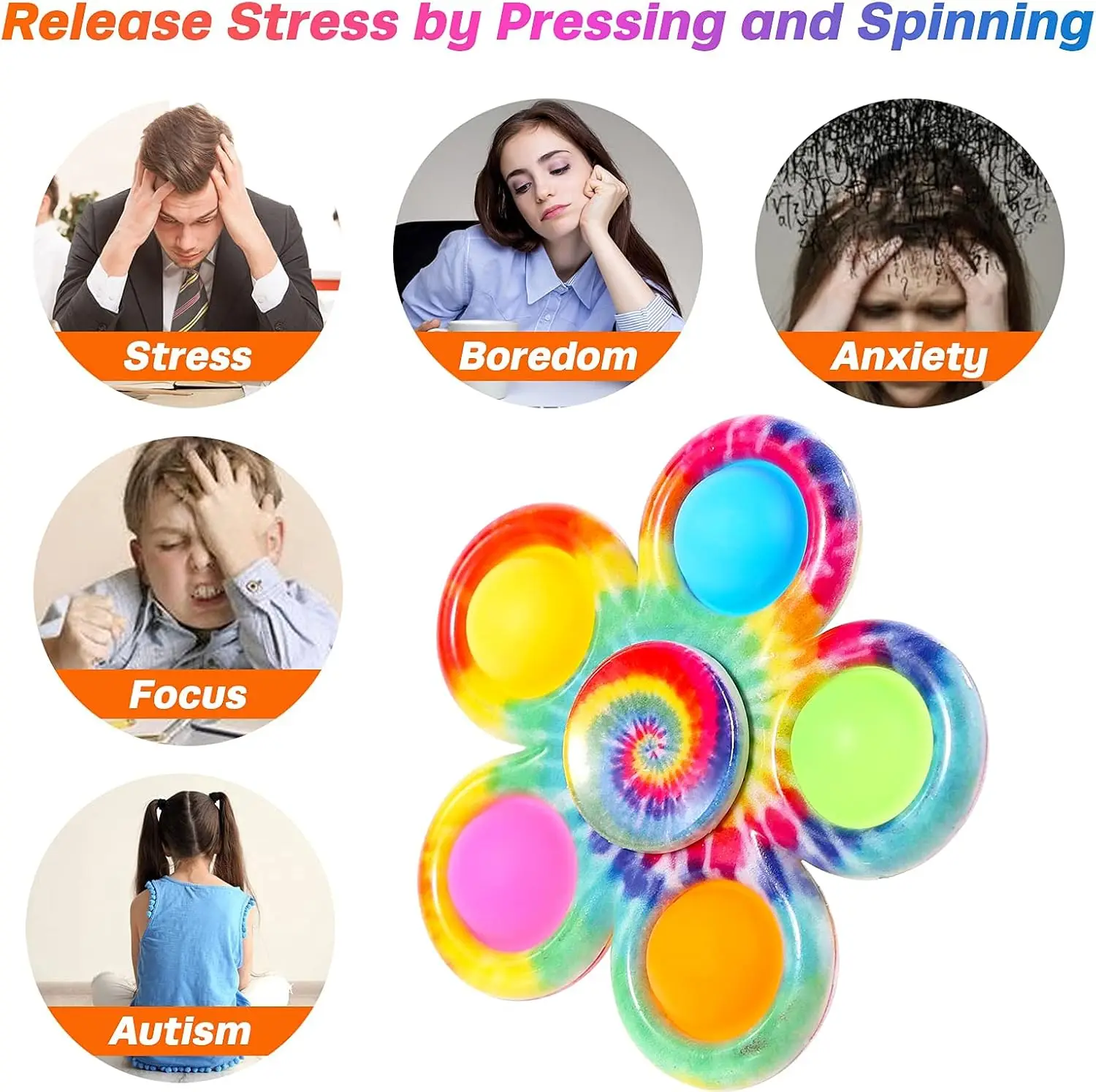 피젯 스피너 감각 팝핑 손가락 장난감 타이다이 심플 푸시 버블 핸드 스피너 ADHD 자폐증 불안 스트레스 해소 선물