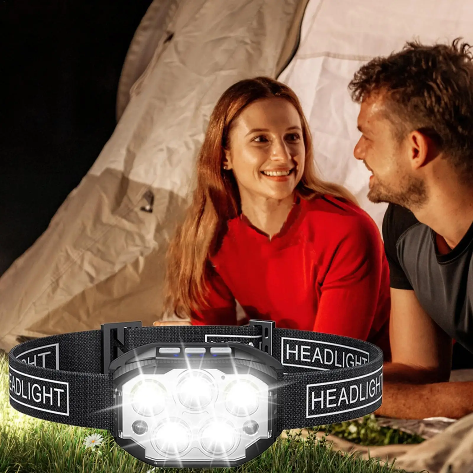 Headlamp Rechargeable 2 Pieces Outdoor Head Lamp 6 Modes LED 350 Lumen Rechargeable Motion Sensor Flashlight With Red Light For