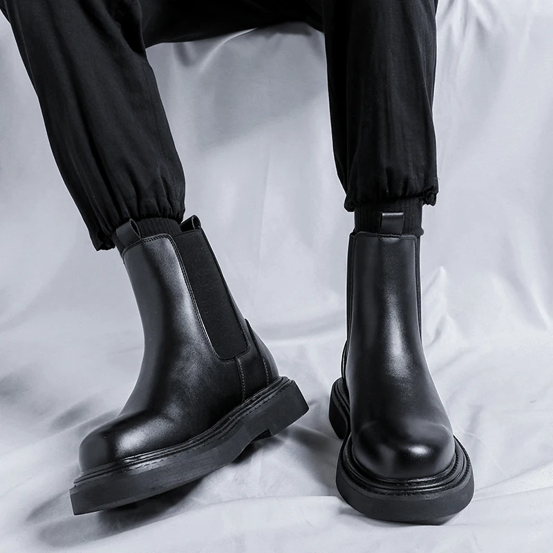 new spring and fall British style thick bottom casual fashion mid-top Chelsea boots