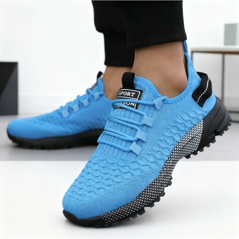 Men's Shoes 2025 Hot Sale Yellow Knit Sport Sneakers Lightweight Mesh Non-Slip Casual Trainers Comfortable Outdoor Running Shoes