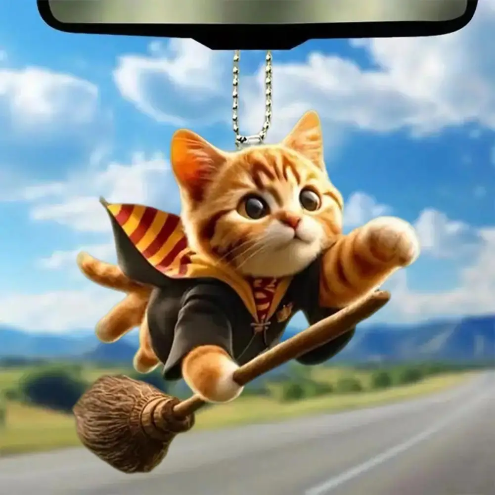 Car Decoration Accessories Car Figurine Ornament Car Pendant Lucky Cat Figurines Acrylic 2D Cat Car Hanging Decoration