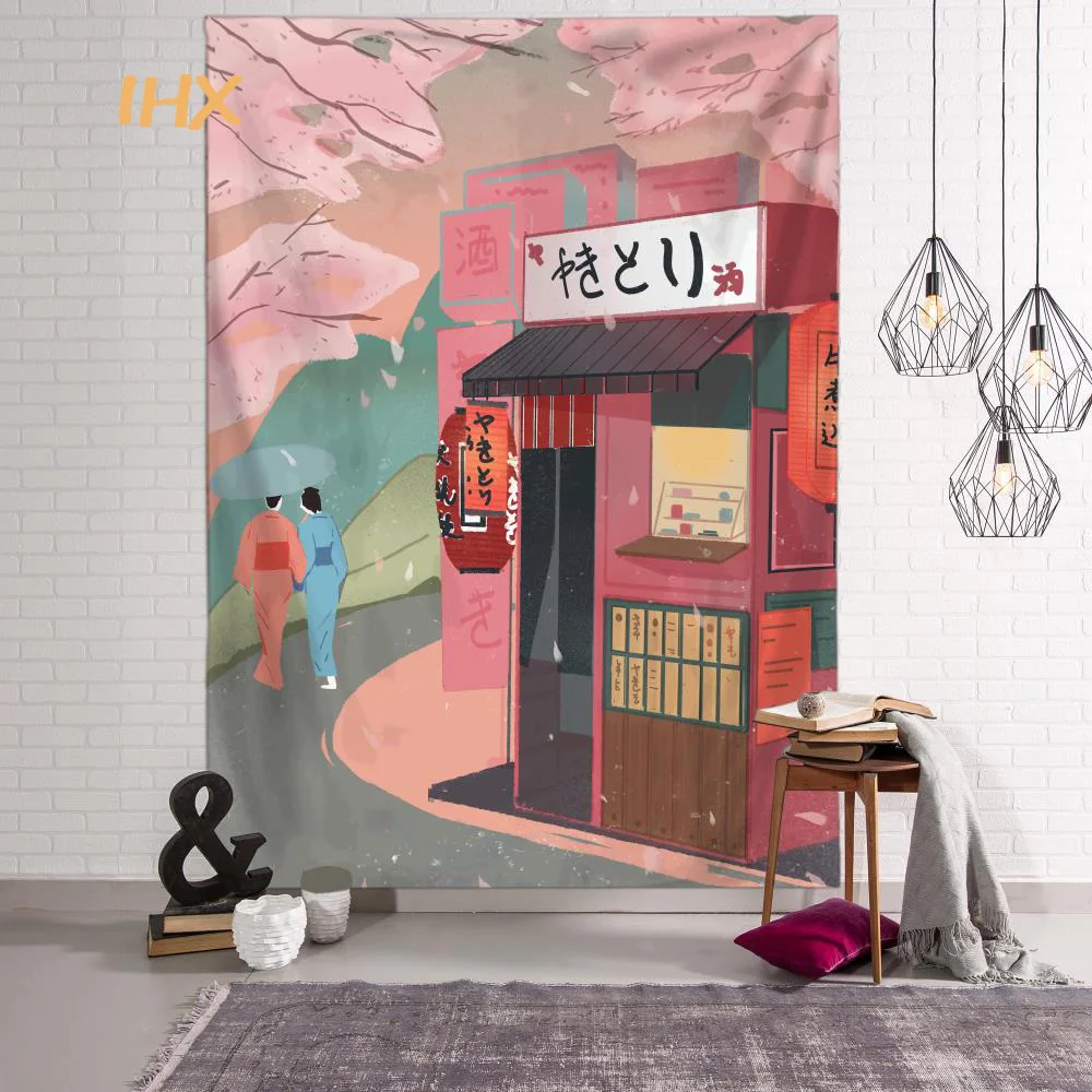 Tenture Murale Tenugui Japon Coton Teint à La Main - Motif Floral Papillons