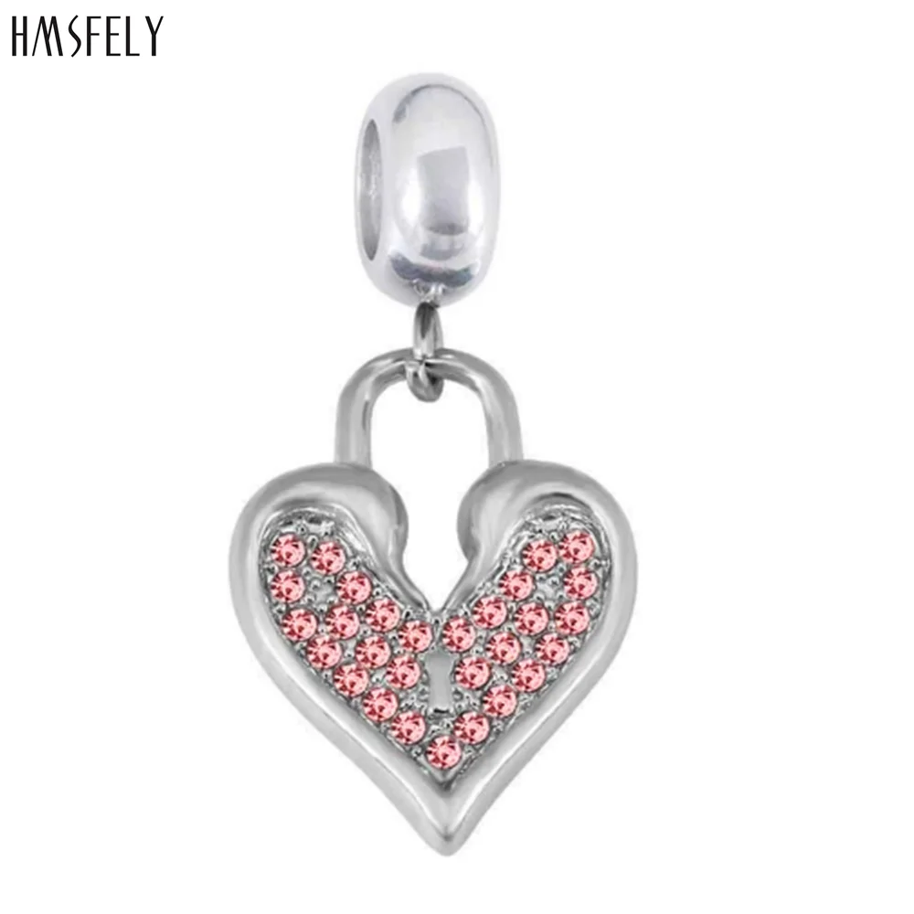 

HMSFELY Heart shape Zircon Steel Pendant For DIY Bracelet Necklace Jewelry Making Accessories Women Bracelets Parts