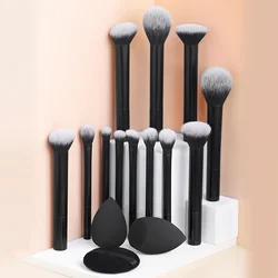 12-Piece Professional Makeup Brush Set with Angled & Teardrop Blenders and Powder Puff (DARK GRAY)