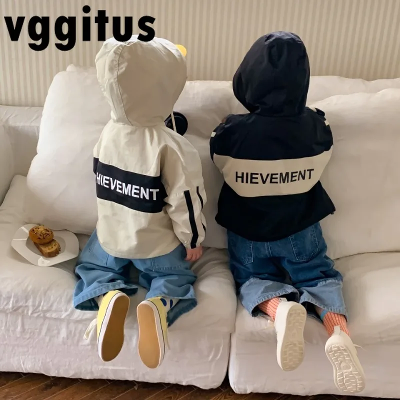 

Korean Style New Spring Autumn Sibling Matching Coat Girl Boy Letter Patchwork Hooded Jacket for Daughter and Brother H2331