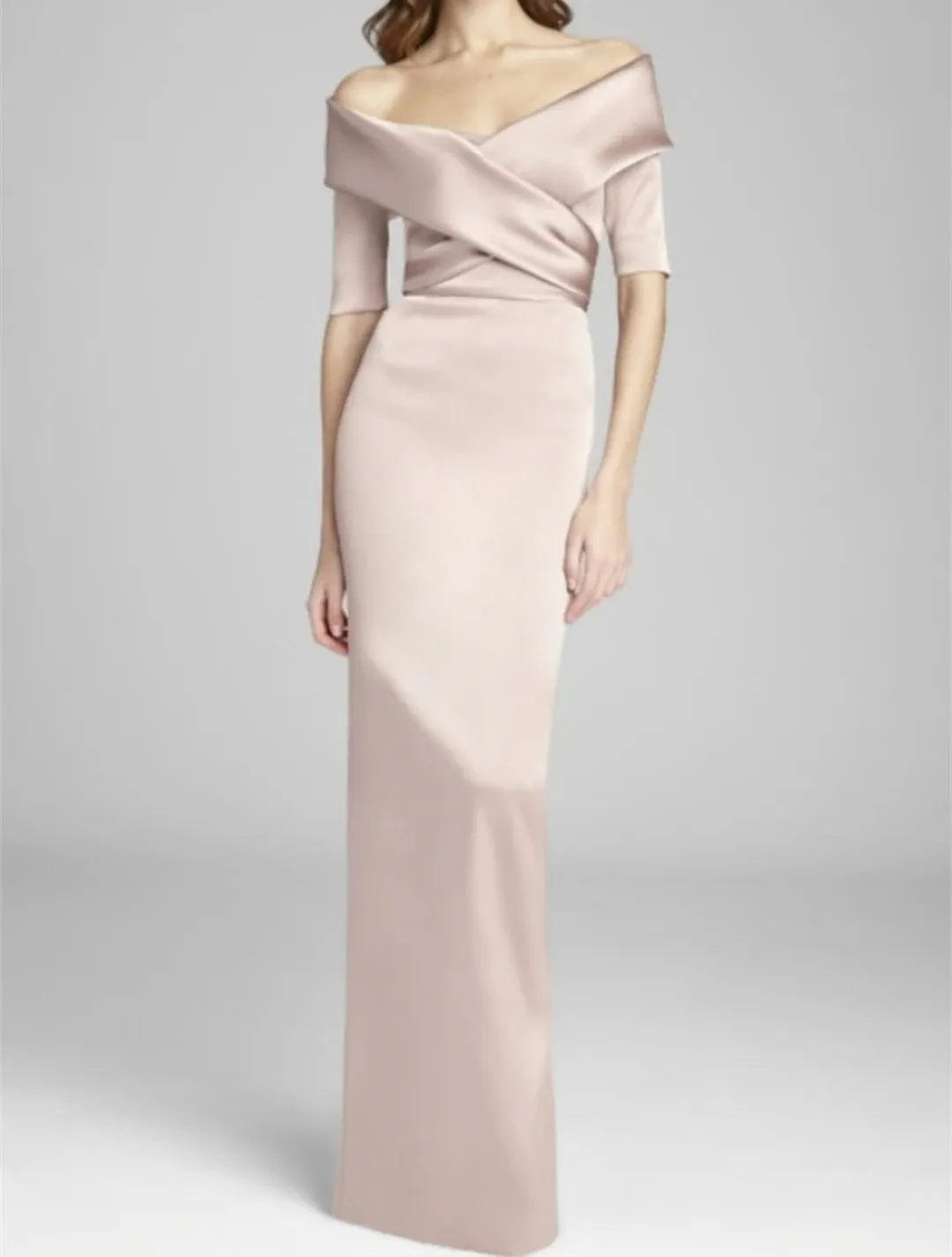 

Elegant Long Satin Pink Mother of the Bride Dresses Sheath Off Shoulder Floor Length Godmother Dress Zipper Prom Dress for Women
