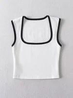 Débardeur sans manches pour femme, Slim, couleur contrastée, décontracté, col carré, haut court, vêtements Streetwear, Y2k, 2024 3