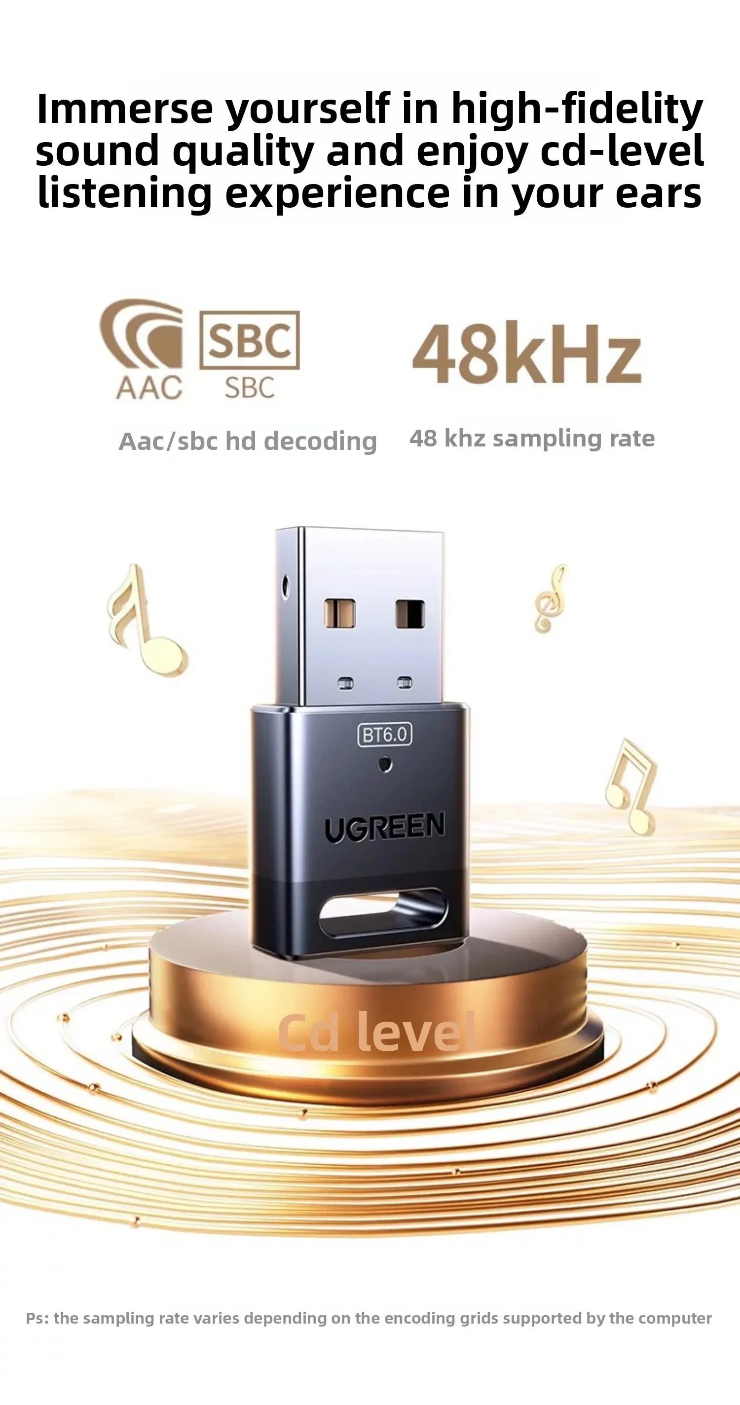 UGREEN USB 블루투스 어댑터 6.0 무선 블루투스 송신기 키보드, 마우스..