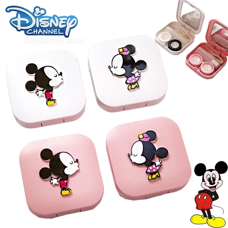 Disney Mickey Contact Lens Case Cute Cartoon Minnie Portable Make Up Beauty Pupil Storage Lenses Box Mirror Container Travel Kit