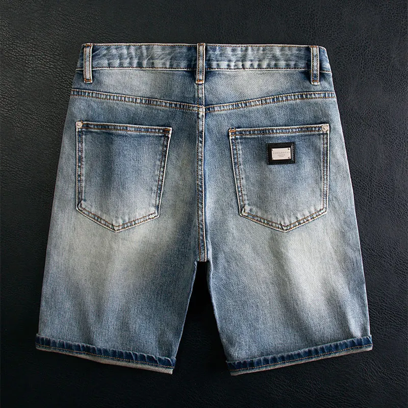 Summer Classical Fashion Men Jeans High Quality Retro Blue Stretch Slim Fit Vintage Short Jeans Designer Casual Denim Shorts Men